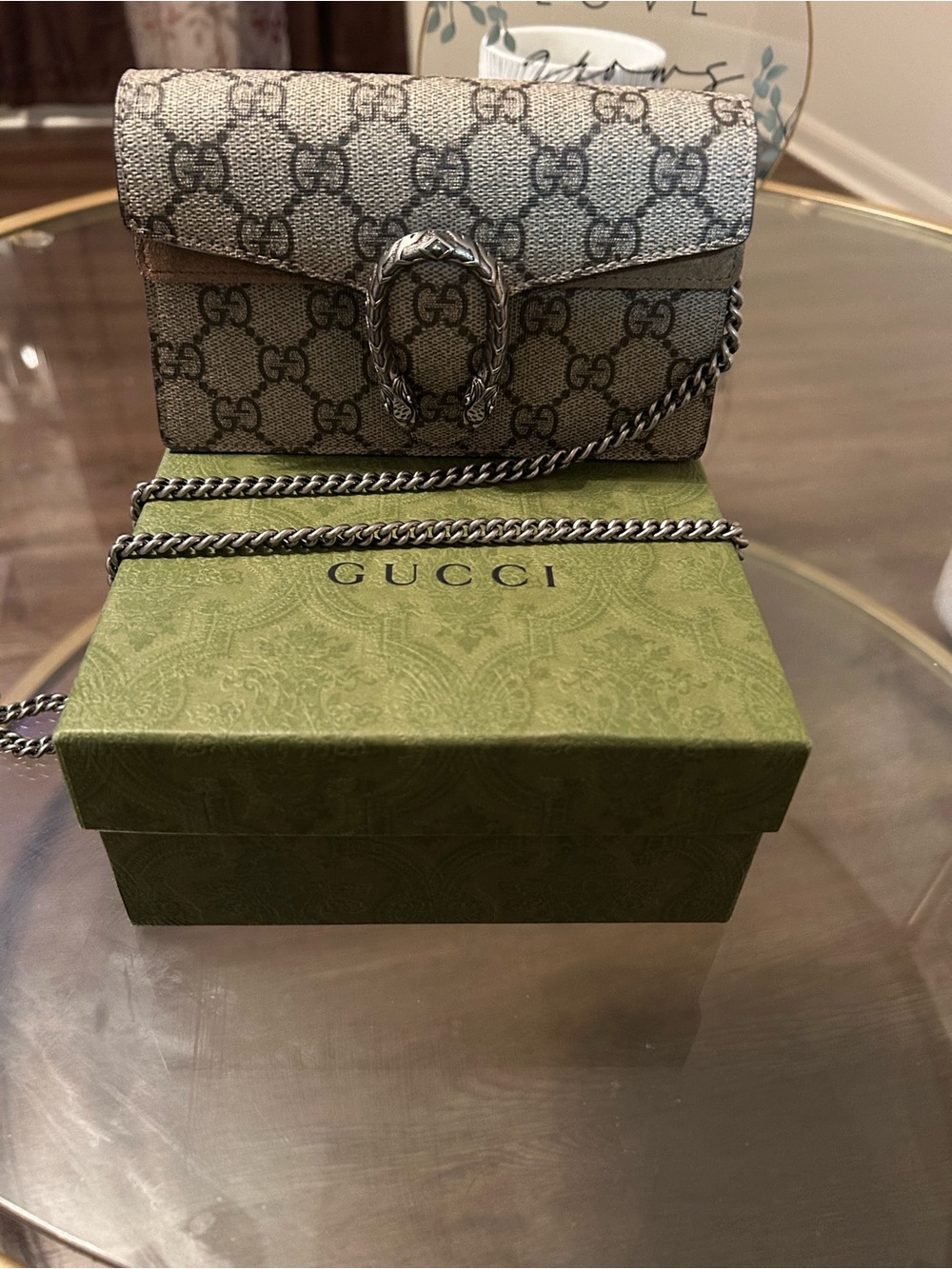 Gucci beige/ebony GG mini shoulder bag with silver tiger head detail - Picture 4 of 4